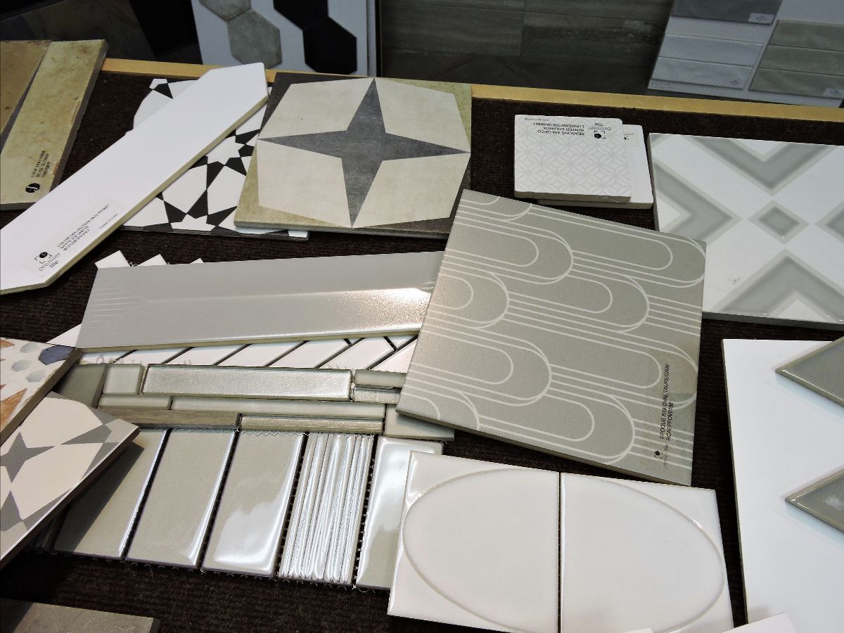 A selection of tile swatches for bathrooms and kitchens