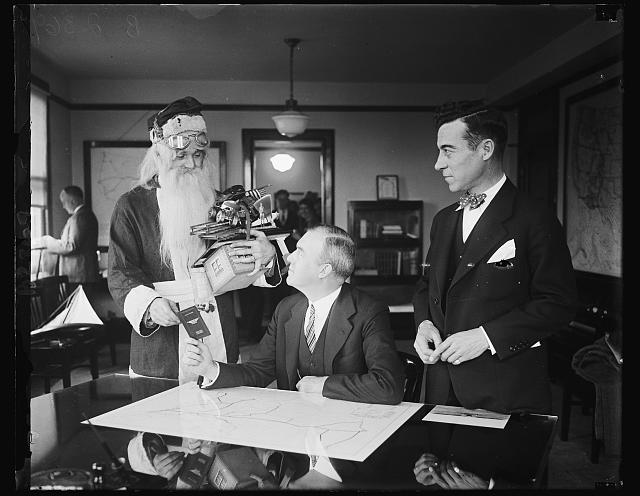 Santa at Congress meeting. Black and white photo.