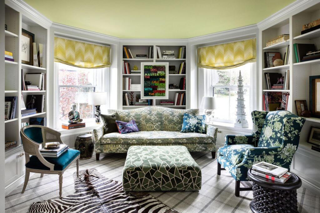 Eclectic room with mainly yellows and greens