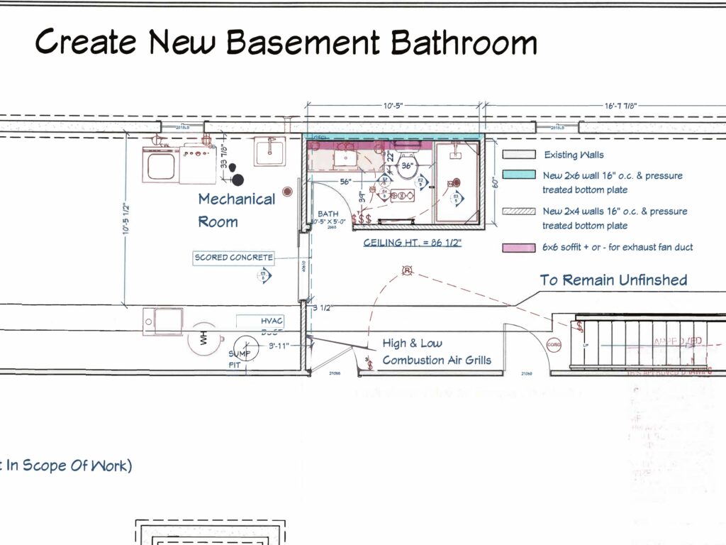 Blueprint titled "Create New Basement Bathroom"