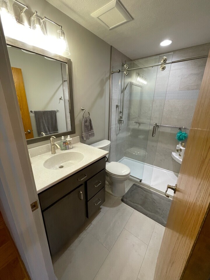 After image of updated small bathroom.