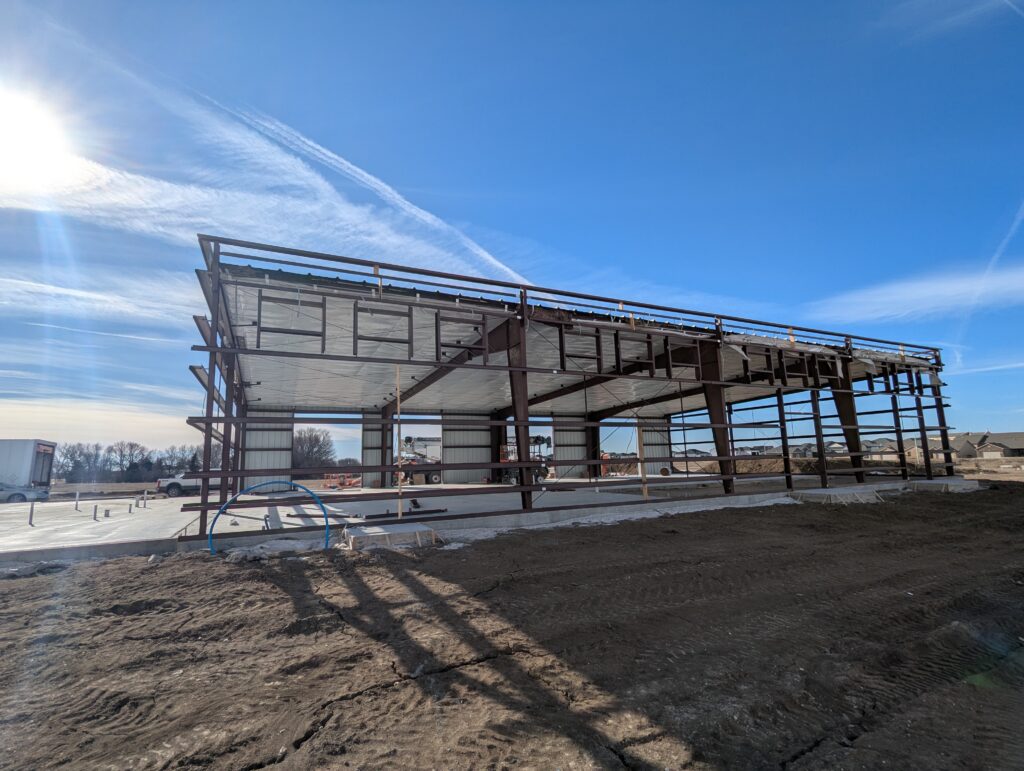 A steel frame on the new Willet Construction office